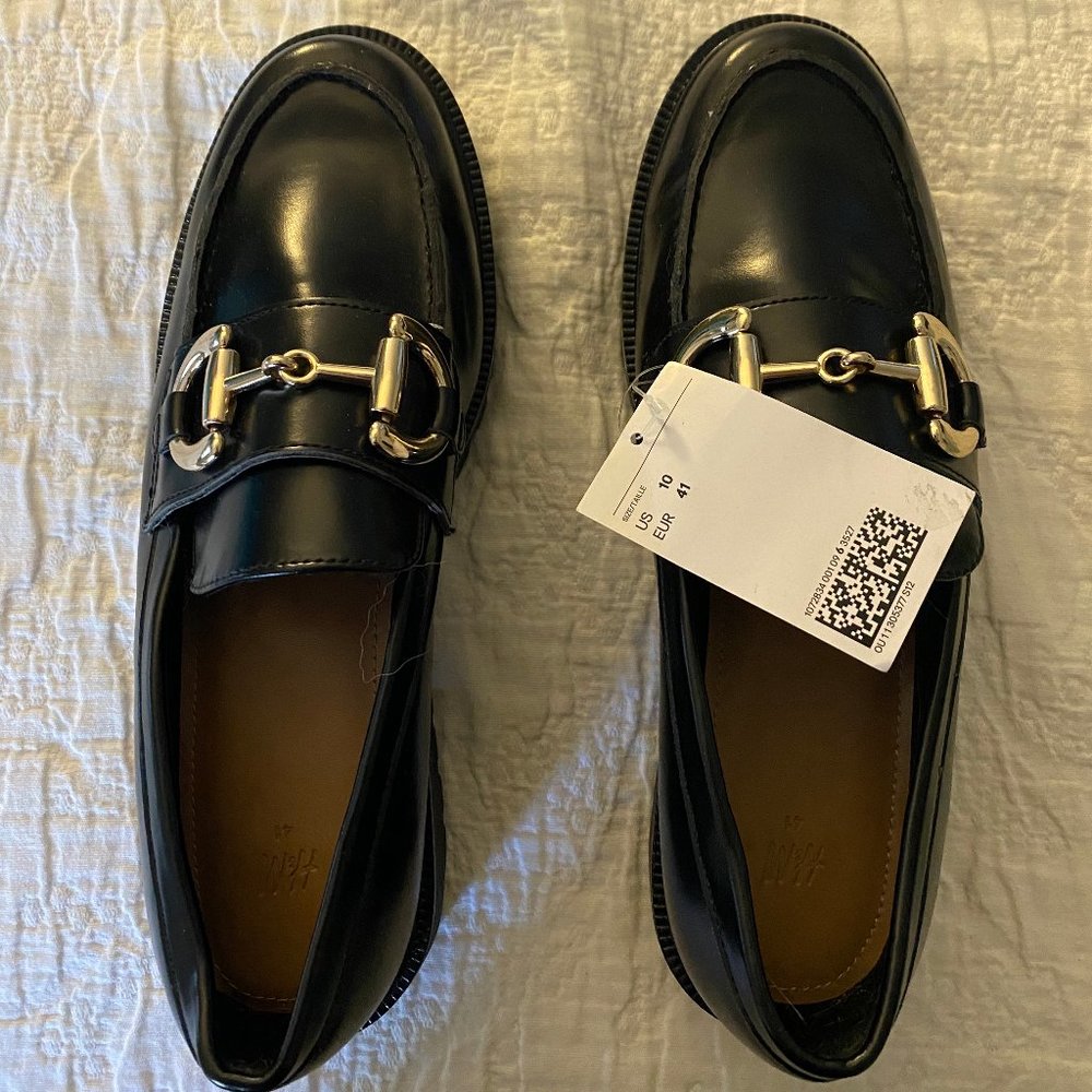 H&M Black Chunky Buckle-detail Loafers Size 10